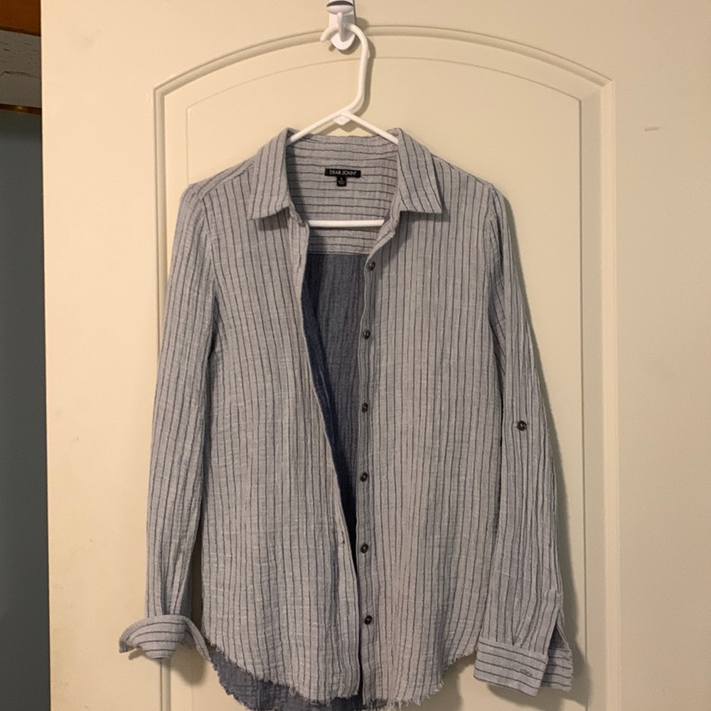 Gray and White Button Up